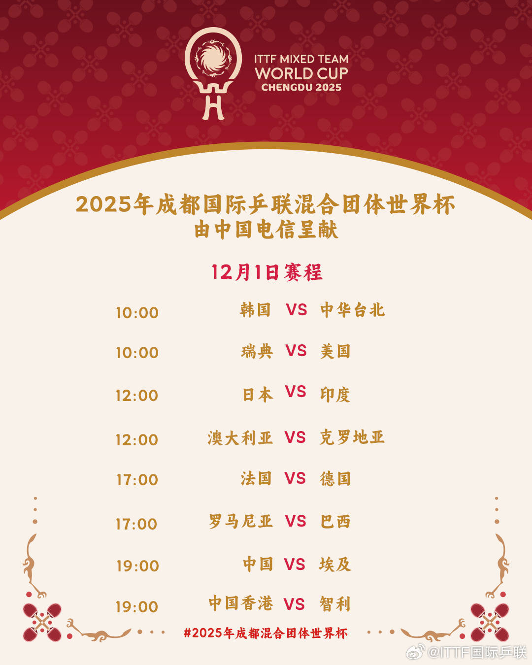 皇冠信用庄家_国际乒联混团世界杯分组出炉：中国与中国香港同组